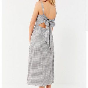 Layla Straight-Neck Tie-Back Midi Dress Grey